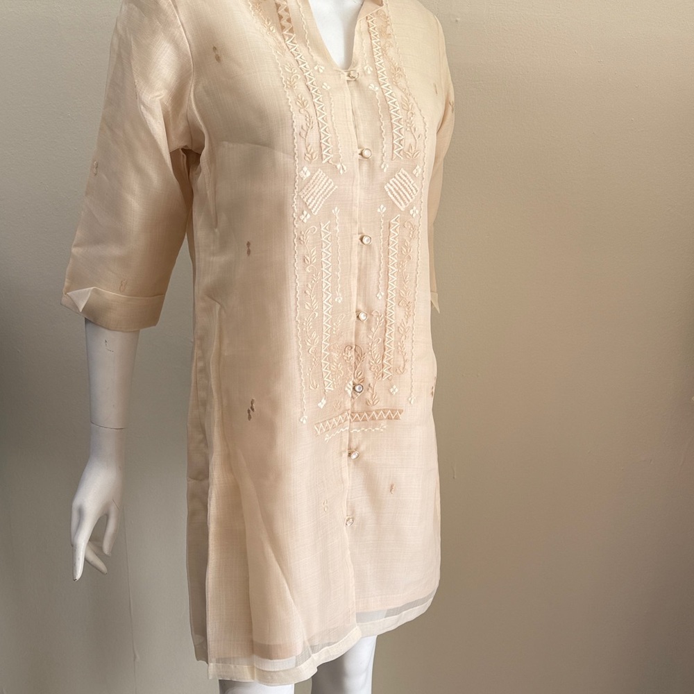 Chic Beige Embroidered Tunic - Picture 4 of 4